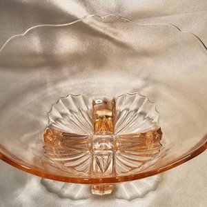Vintage Depression Era Lancaster Glass Pink Fan & Criss Cross Footed Bowl